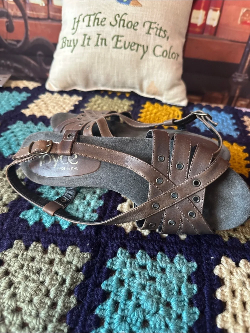 Joyce Made in Italy Brown Leather Slingback Comfort Sandals Est Sz 5 Vintage